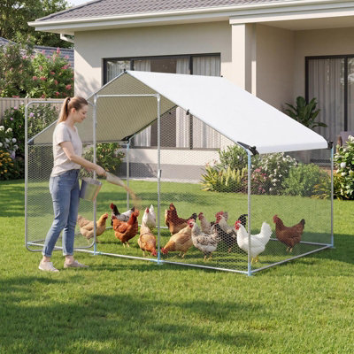 COSTWAY Large Metal Chicken Coop 300 x 203 x 202 CM Walk-in Chicken Run with Waterproof Cover