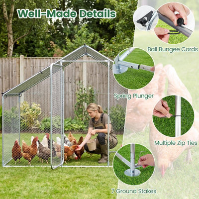 COSTWAY Large Metal Chicken Coop 300 x 203 x 202 CM Walk-in Chicken Run with Waterproof Cover