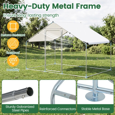 COSTWAY Large Metal Chicken Coop 300 x 203 x 202 CM Walk-in Chicken Run with Waterproof Cover
