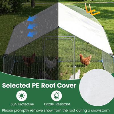 COSTWAY Large Metal Chicken Coop 300 x 203 x 202 CM Walk-in Chicken Run with Waterproof Cover