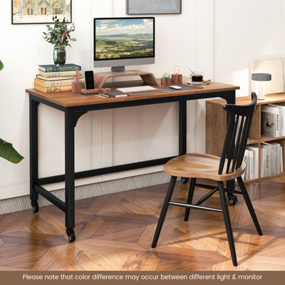 Costway Large Rolling Computer Desk Metal Frame Writing Desk Workstation w Lockable Wheels