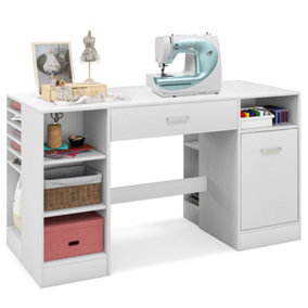 Costway Large Sewing Table Artwork Workstation Modern Home Office Computer Desk w/ Drawers
