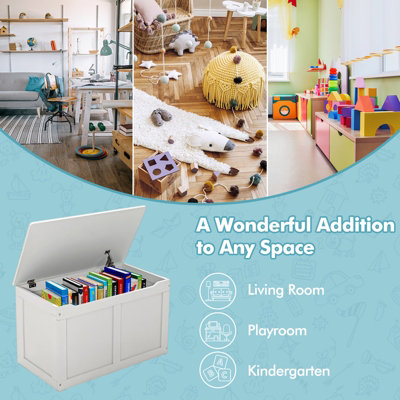 Costway Large Toy Storage BoxWooden Storage Organizer w/ Safety Hinged Lid Home Toy Box - 4