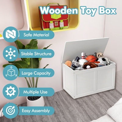 Costway Large Toy Storage BoxWooden Storage Organizer w/ Safety Hinged Lid Home Toy Box - 5