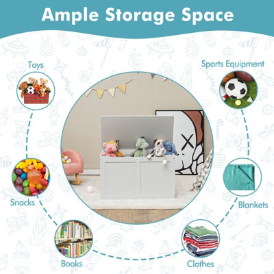 Costway Large Toy Storage BoxWooden Storage Organizer w/ Safety Hinged Lid Home Toy Box - 6