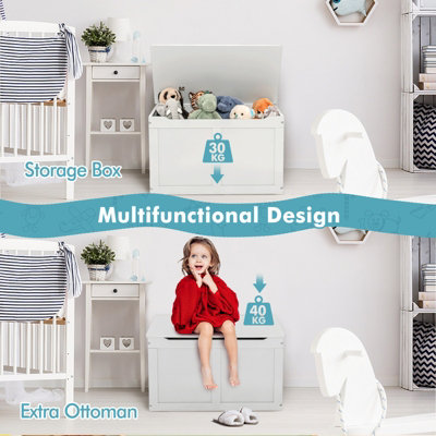 Costway Large Toy Storage BoxWooden Storage Organizer w/ Safety Hinged Lid Home Toy Box - 7