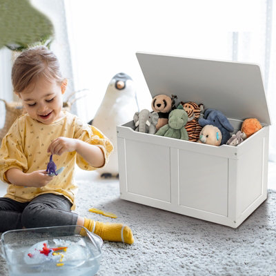Costway Large Toy Storage BoxWooden Storage Organizer w/ Safety Hinged Lid Home Toy Box - 8