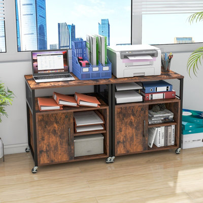 Costway Lateral Filing Cabinet on Wheels Mobile Printer Stand w ...