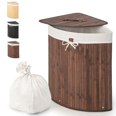 Costway Laundry Hamper 58L Bamboo Laundry Basket w/ Removable Liner Bag-Coffee