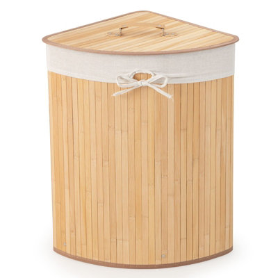 Costway Laundry Hamper 58L Bamboo Laundry Basket w/ Removable Liner Bag-Natural