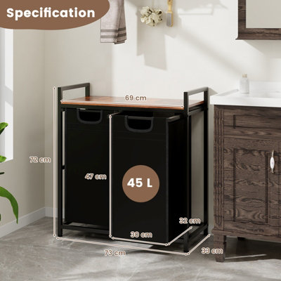 Costway Laundry Hamper Heavy Duty Dirty Laundry Basket w/ Removable Liner Bags - 3