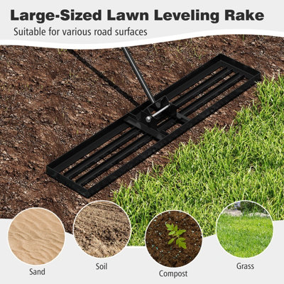 COSTWAY Lawn Leveling Rake 117 cm x 25 cm Heavy Duty Level Lawn Tool-Black