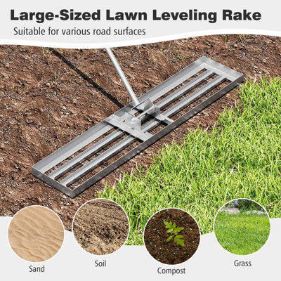 COSTWAY Lawn Leveling Rake 117 cm x 25 cm Heavy Duty Level Lawn Tool-Silver