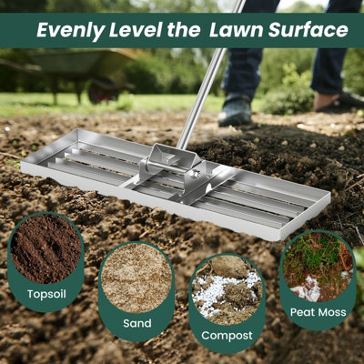 Costway Lawn Leveling Rake 75 cm x 25 cm Heavy Duty Level Lawn Tool-Silver