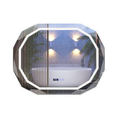 Costway LED Bathroom Mirror Single Beveled Edge Anti-Fog Mirror with 3 Color LED Light