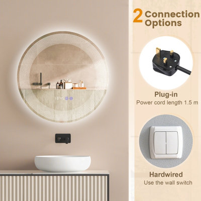 Costway LED Bathroom Mirror Wall-Mounted Vanity Makeup Mirror with 3 ...