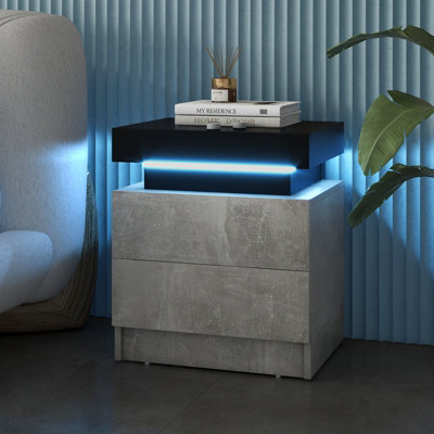 Costway LED Nightstand Modern Faux Marble End Table Versatile Bedside Table W 2 Drawers