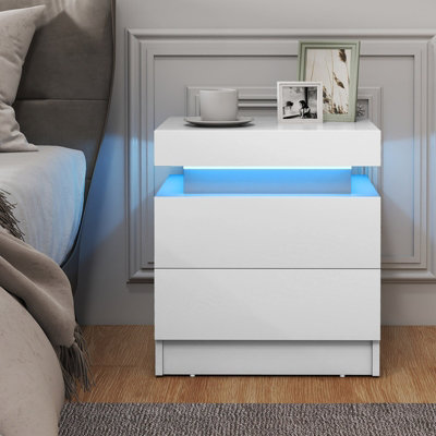 Costway LED Nightstand Modern Faux Marble End Table Versatile Bedside Table W/ 2 Drawers