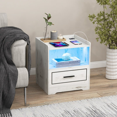 PINNKL Nightstand with Drawer Smart Bedside Table With USB Port, LED Light  Smart Nightstand, Home Bedroom Furniture, Bedside Table with Drawers (Size