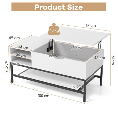 COSTWAY Lift Top Coffee Table Living Room Center Table W/ Removable ...