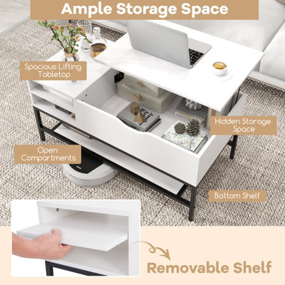 COSTWAY Lift Top Coffee Table Living Room Center Table W/ Removable ...