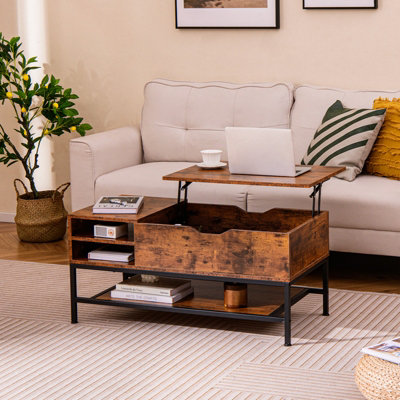 COSTWAY Lift Top Coffee Table Living Room Center Table W/ Removable Shelf