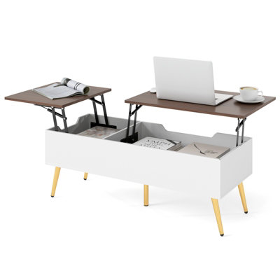 Image showcasing COSTWAY Lift Top Coffee Table Modern Center Table with Metal Legs-Walnut