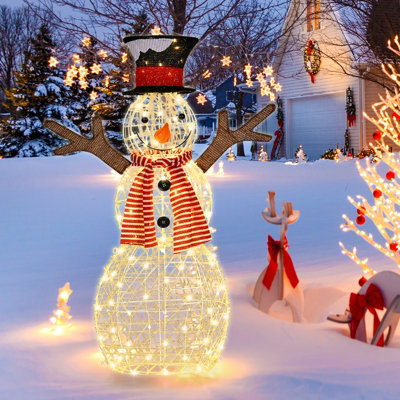 COSTWAY Lighted Standing Snowman Pre-Lit 80 LED Lights Artificial Christmas Decoration