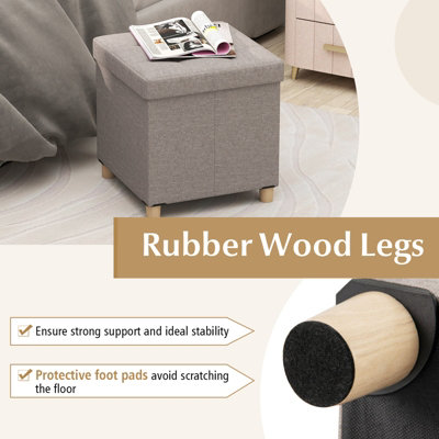 COSTWAY Linen Fabric Footstool Ottoman Padded Foot Rest with Storage-Grey