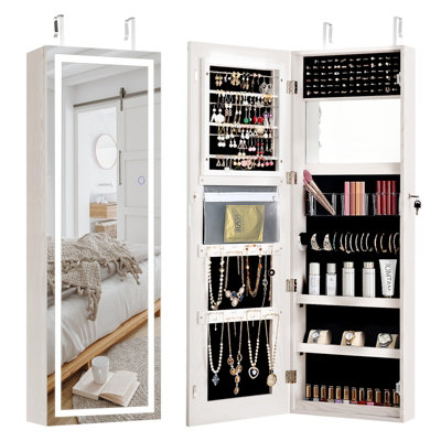 Costway Lockable Jewelry Storage Cabinet Wall-mounted LED Jewelry ...