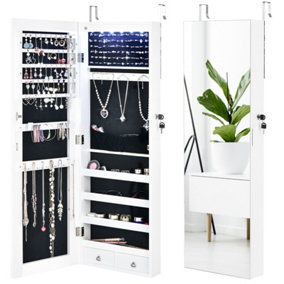 Costway Lockable LED Lights Jewelry Cabinet W/ Mirror Wall/Door Mounted Jewelry Armoire