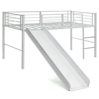 Costway Loft Bed Single Size Kids Bed Frame w/ Safety Guardrails Ladder ...