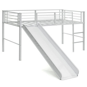 Costway Loft Bed Single Size Kids Bed Frame w/ Safety Guardrails Ladder & Slide