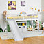 Costway Loft Bed Single Size Kids Bed Frame w/ Safety Guardrails Ladder & Slide