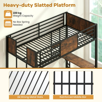 COSTWAY Loft Bed w/ Desk & Storage Shelf Single Size Metal Bed Frame w ...