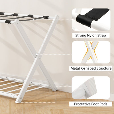 COSTWAY Luggage Rack Folding Suitcase Stand with Storage Shelf Metal ...