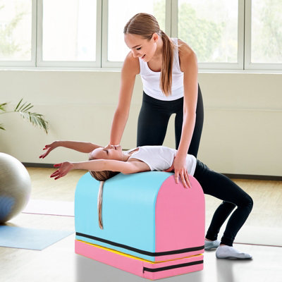 COSTWAY Mailbox Tumbling Mat Gymnastics Vaulting Box w/ Detachable Mat-Blue