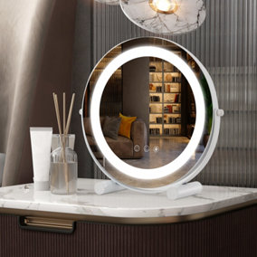 Costway Makeup Vanity Mirror 3 Color Dimmable LED Lighted Round Mirror 360 Rotation