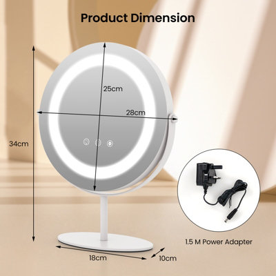 Costway Makeup Vanity Mirror 3 Color Dimmable LED Lighted Round Mirror Touch Screen