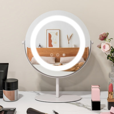 Costway Makeup Vanity Mirror 3 Color Dimmable LED Lighted Round Mirror Touch Screen - 5