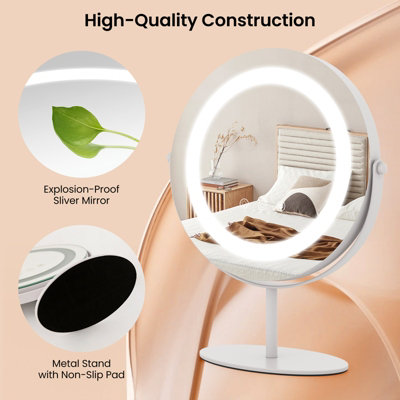 Costway Makeup Vanity Mirror 3 Color Dimmable LED Lighted Round Mirror Touch Screen - 6