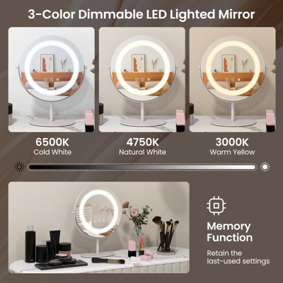 Costway Makeup Vanity Mirror 3 Color Dimmable LED Lighted Round Mirror Touch Screen - 7
