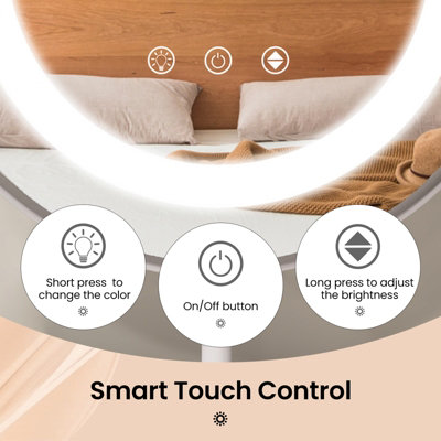 Costway Makeup Vanity Mirror 3 Color Dimmable LED Lighted Round Mirror Touch Screen - 8