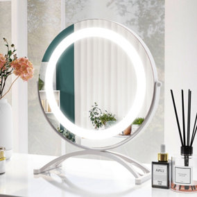 Costway Makeup Vanity Mirror 3 Color Dimmable LED Lighted Round Mirror w/ Smart Touch Control