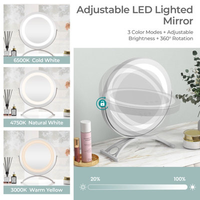 Costway Makeup Vanity Mirror 3 Color Dimmable LED Lighted Round Mirror ...