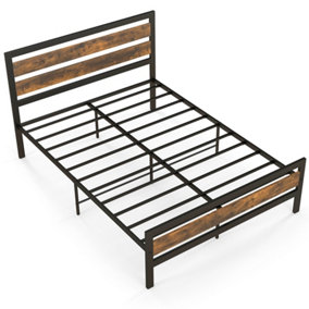 Costway Metal Bed Frame Double Bed Industrial Platform Bed w/ Headboard and Footboard