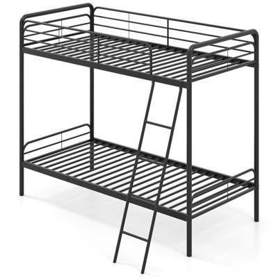 COSTWAY Metal Bunk Bed Heavy Duty Single Over Single Bunk Bed w/ Ladder-Black
