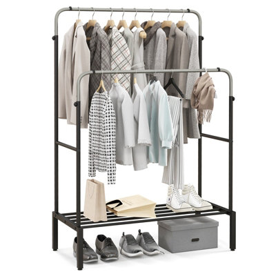Costway Metal Clothes Hanging Garment Rack Height Adjustable Clothing Rack with 2 Rods