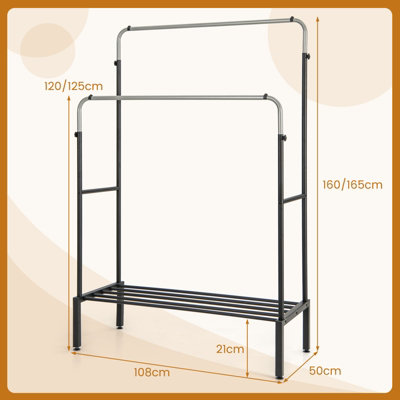 Costway Metal Clothes Hanging Garment Rack Height Adjustable Clothing Rack with 2 Rods - 3
