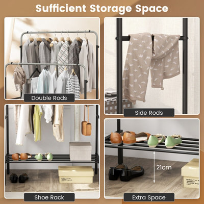 Costway Metal Clothes Hanging Garment Rack Height Adjustable Clothing Rack with 2 Rods - 5